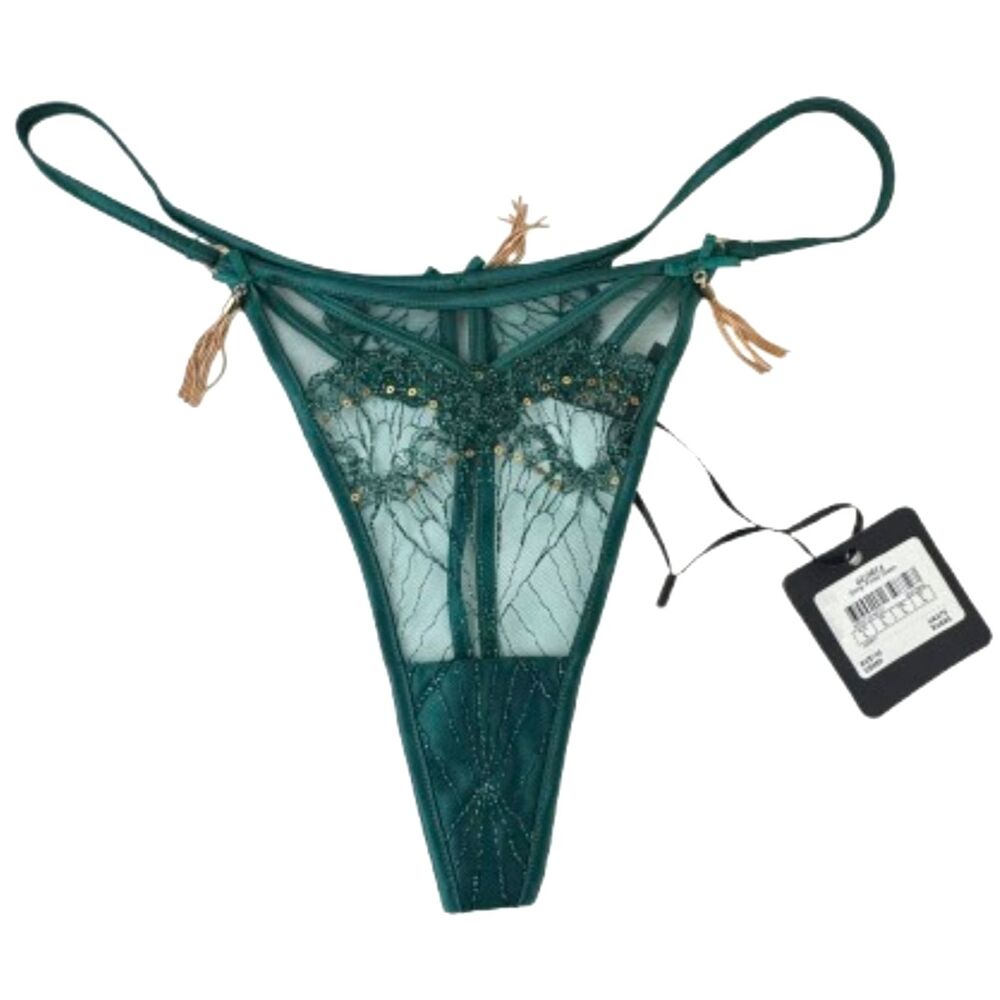 Honey Birdette Gloria Emerald Green Thong G-String Lingerie Embellished NEW L